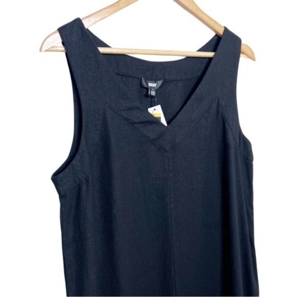 DKNY NWT Black Linen Blend V-Neck Sleeveless Maxi Dress P41C8FZK Womens Medium - Picture 3 of 8